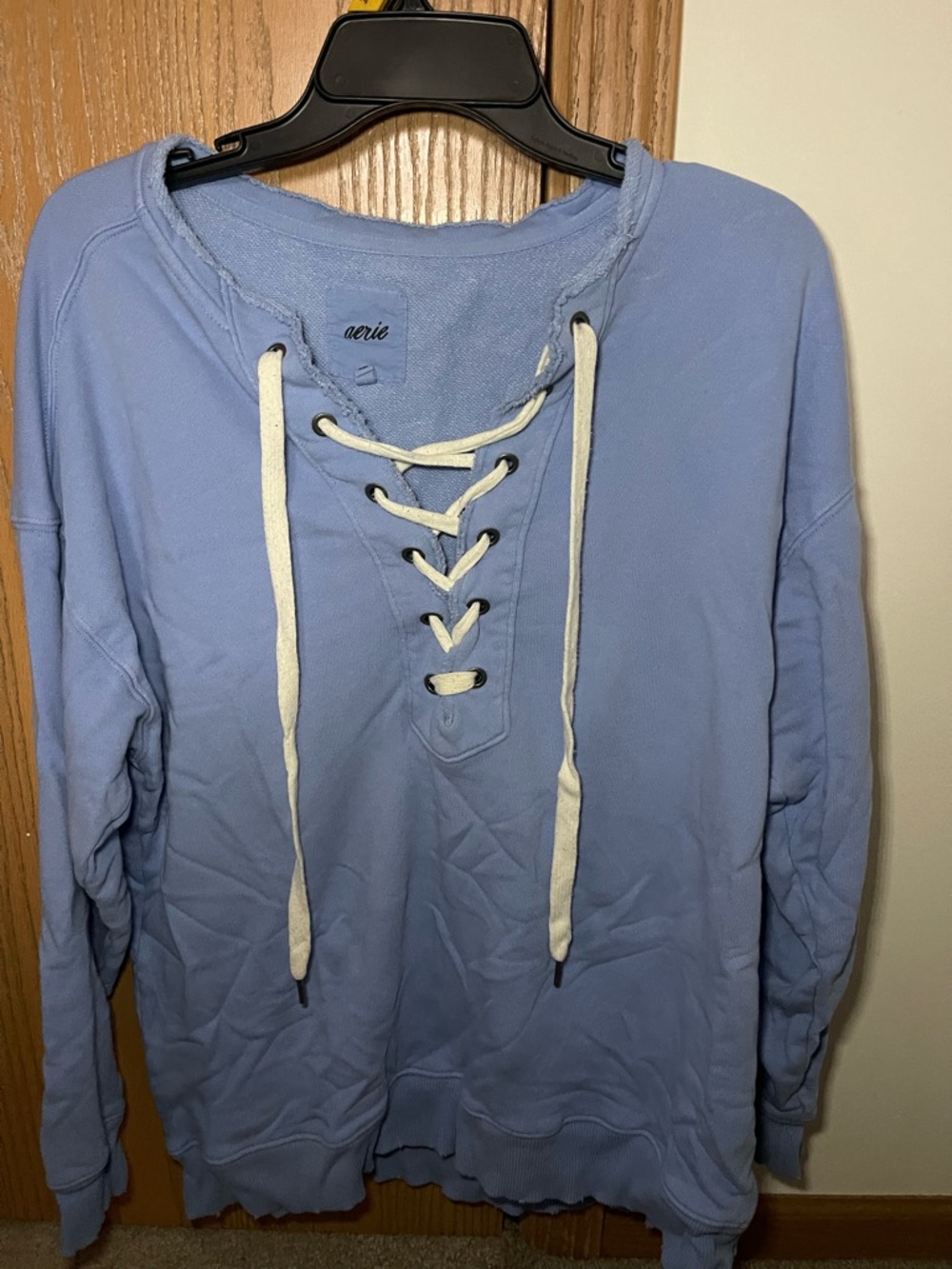 aerie Lace-Up Sky Blue Pullover Sweatshirt